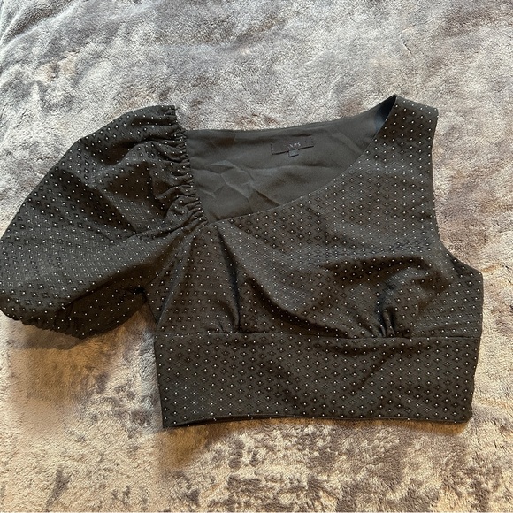 Revolve H:ours Black One Shoulder Crop Top Asymmetrical Puff Sleeve Small Spring - Picture 5 of 8